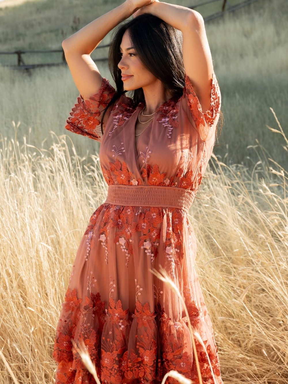 Baltic Born Lotte Embroidered Midi Dress | Rust Size LL - Picture 4 of 5